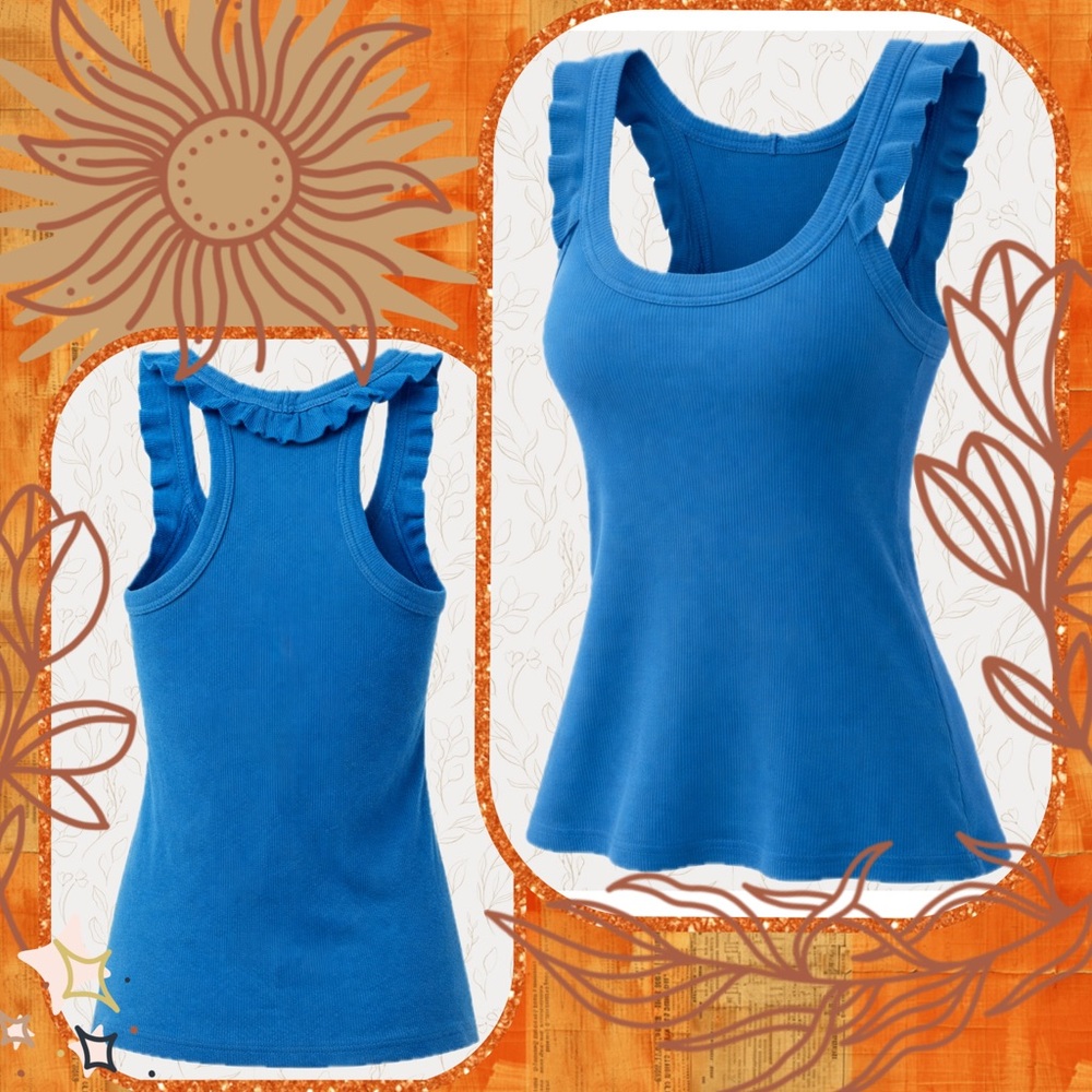 Anchor Blue Y2K Ribbed Ruffle Tank Top Blue Fitted Small Summer Mall Core - Picture 2 of 5
